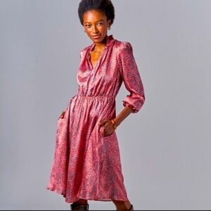 Tucker Stella Dress Paloma Spots Smocked Mock Neck Size Small